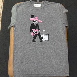 Next Level Apparel Gray Tee with Pink Skeleton Design